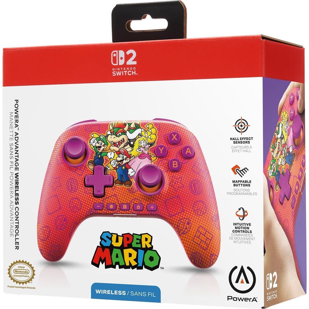 PowerA Super Mario themed wireless controller retail box with controller shown on front