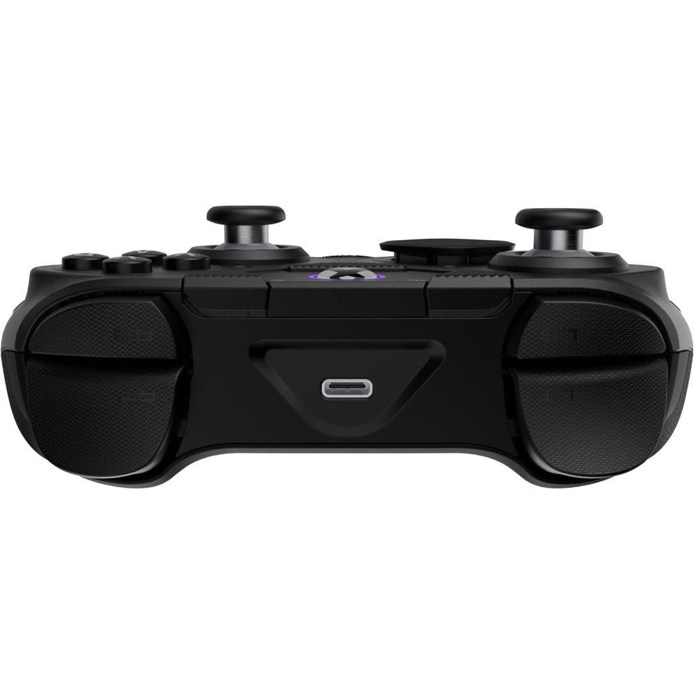 Black Xbox wireless controller rear with two large textured grips and central USB-C port