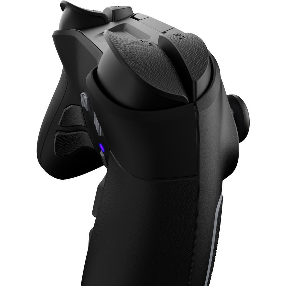 Black Xbox wireless controller side with textured handles and contoured trigger area