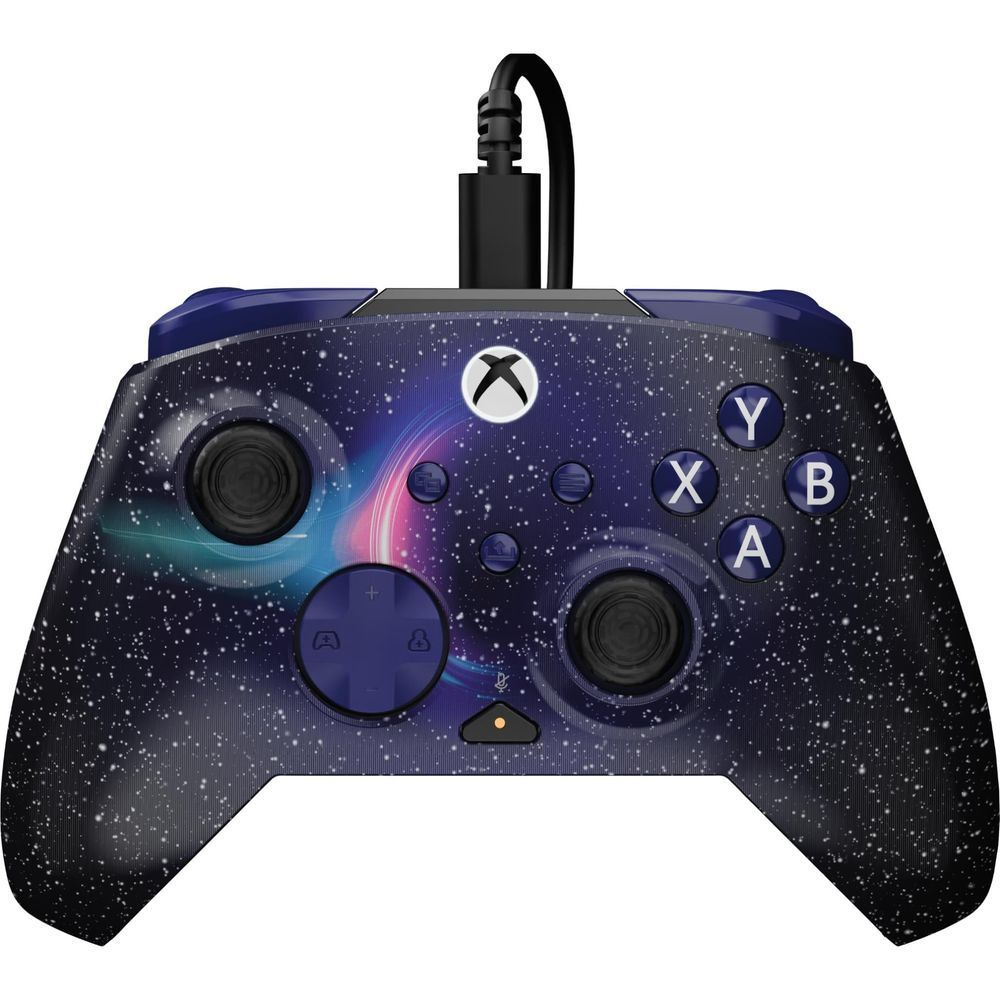 Galaxy wired gaming controller front view with A/B/X/Y buttons, twin analog sticks, wired port