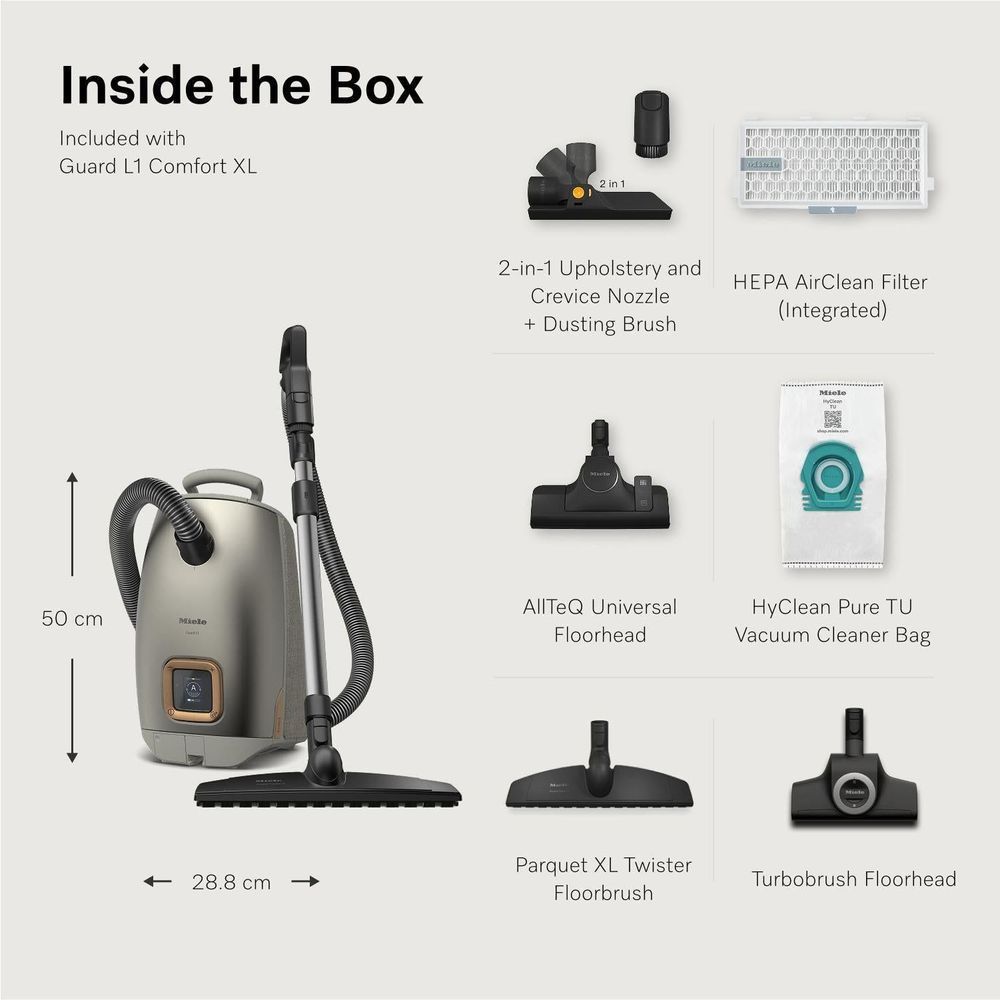 Miele vacuum cleaner kit with floorheads, crevice tool, upholstery brush, HEPA filter