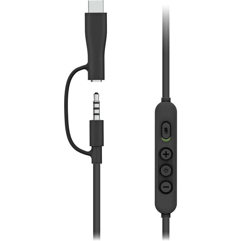 Black wired headset cable with Y-split and inline volume buttons