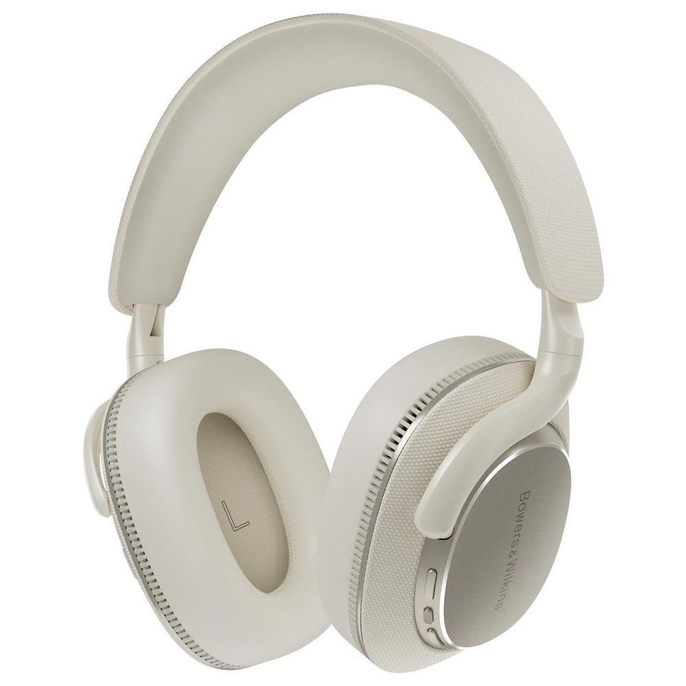 Canvas white over-ear headphones, side view with left ear cup and headband padding.