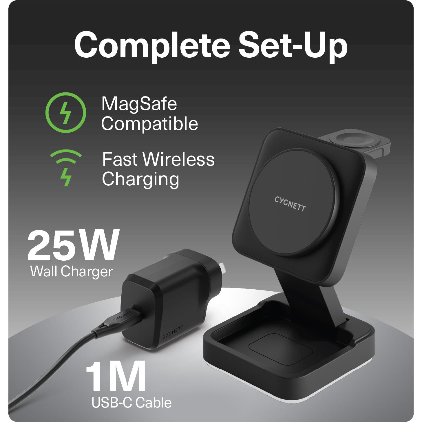 Cygnett Charge & Connect 3-in-1 Foldable Wireless Charger