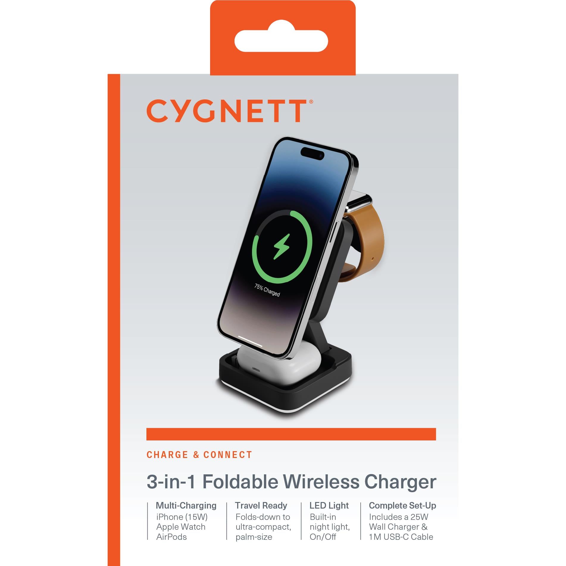Cygnett Charge & Connect 3-in-1 Foldable Wireless Charger