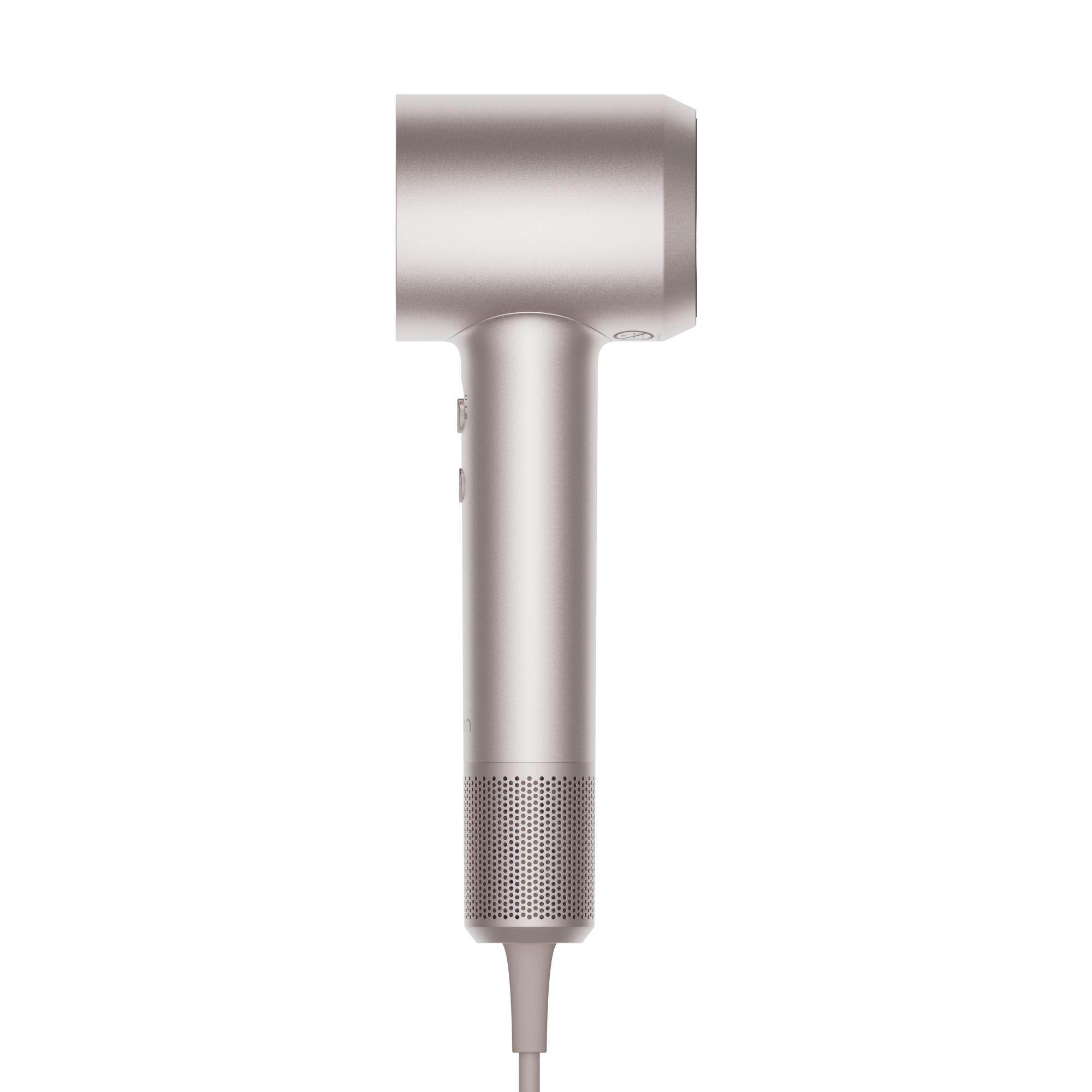 Platinum hair dryer body with rear vent and control panel
