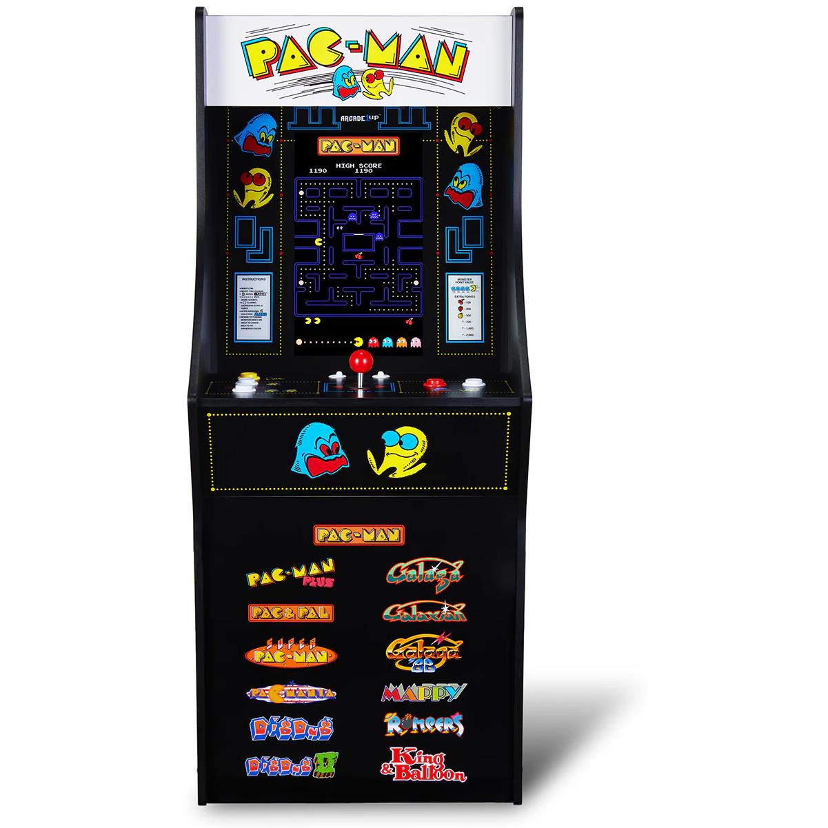 PAC-MAN stand-up arcade cabinet front view with lit screen and button controls
