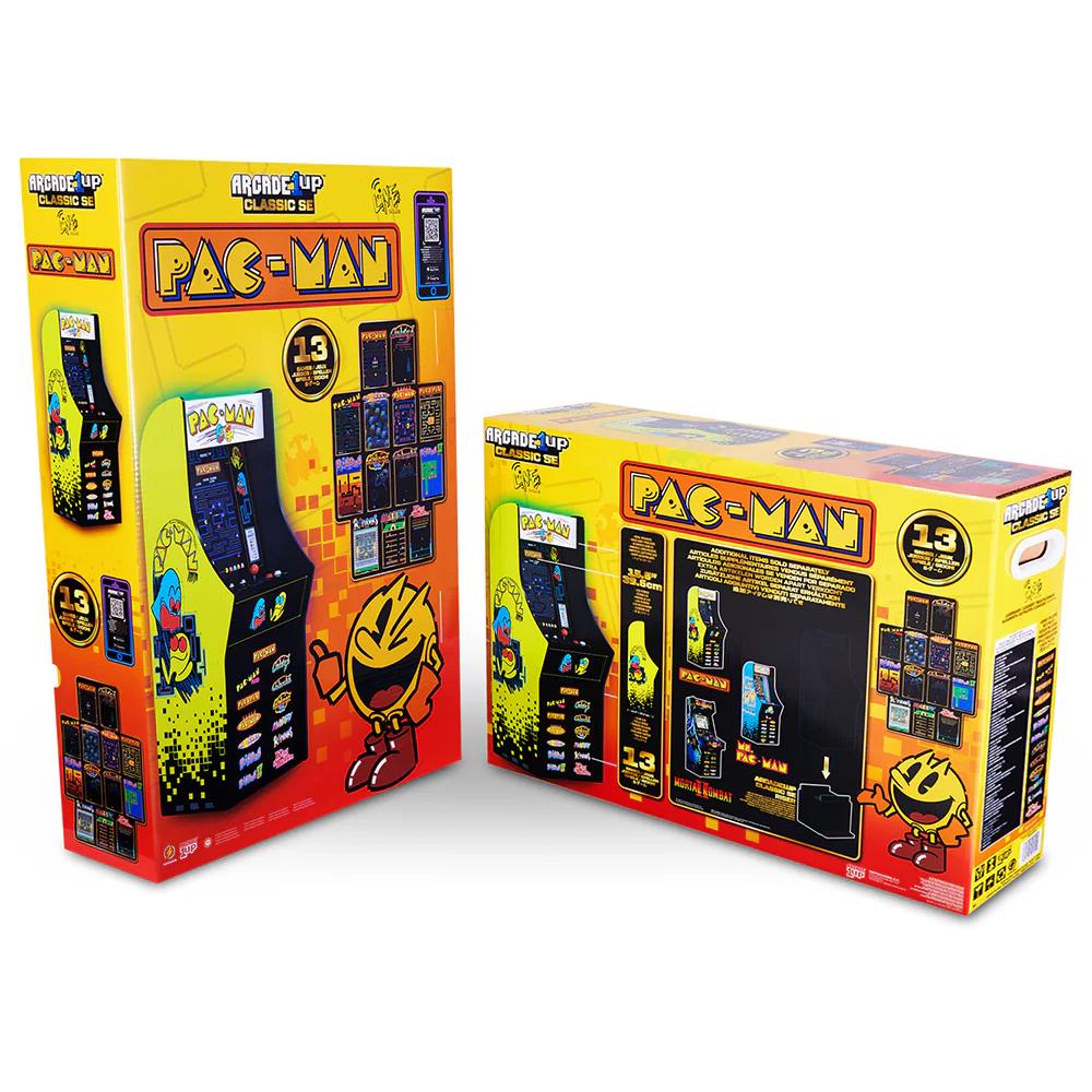 PAC-MAN arcade cabinet retail boxes for 13 games, front and side packaging