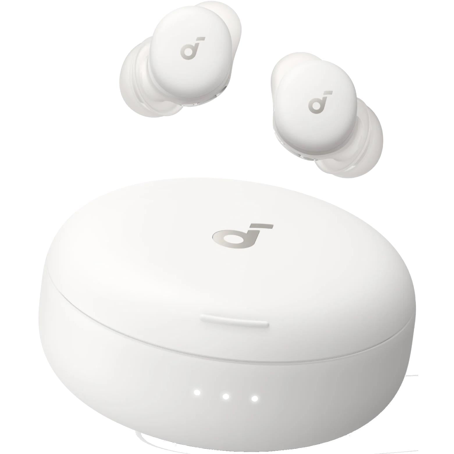 soundcore Sleep A30 white earbuds with charging case, smooth oval design