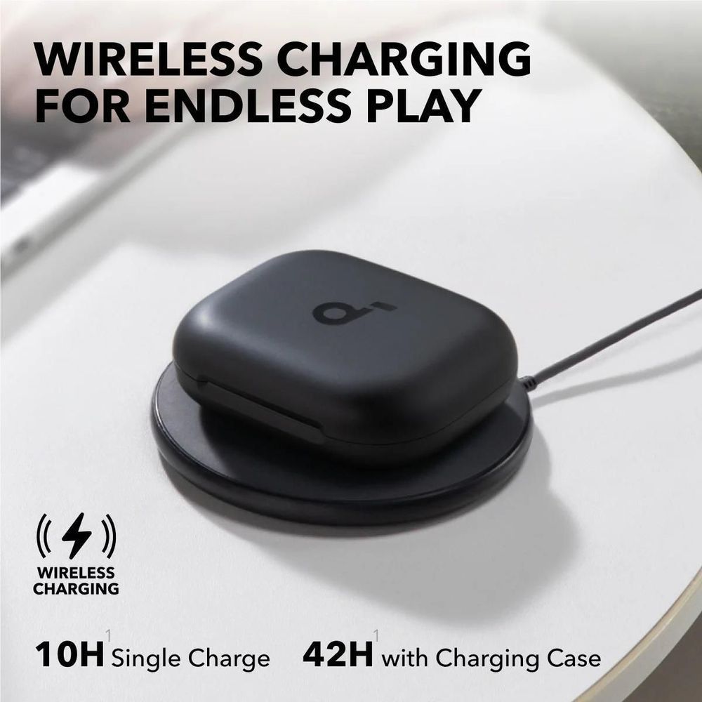 Black wireless charging case for open-ear earbuds with charging cable