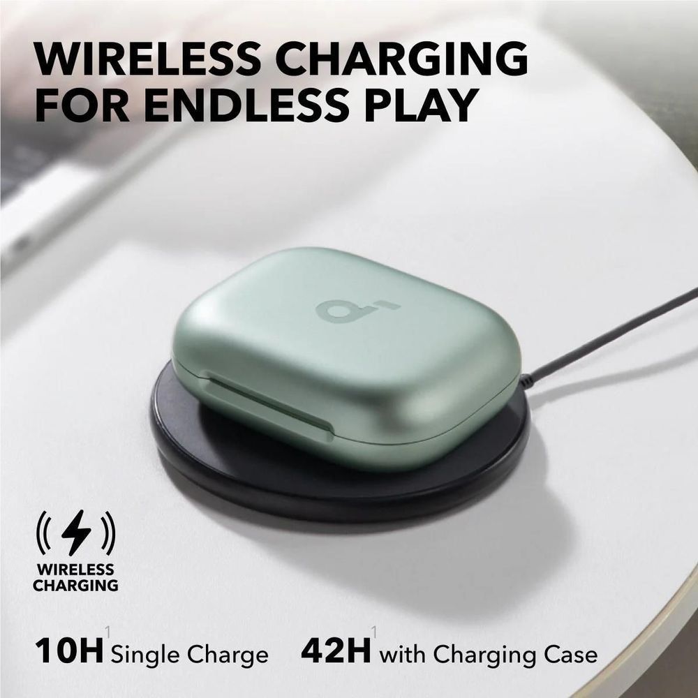 Mint green wireless charging case for open-ear wireless earbuds with cable