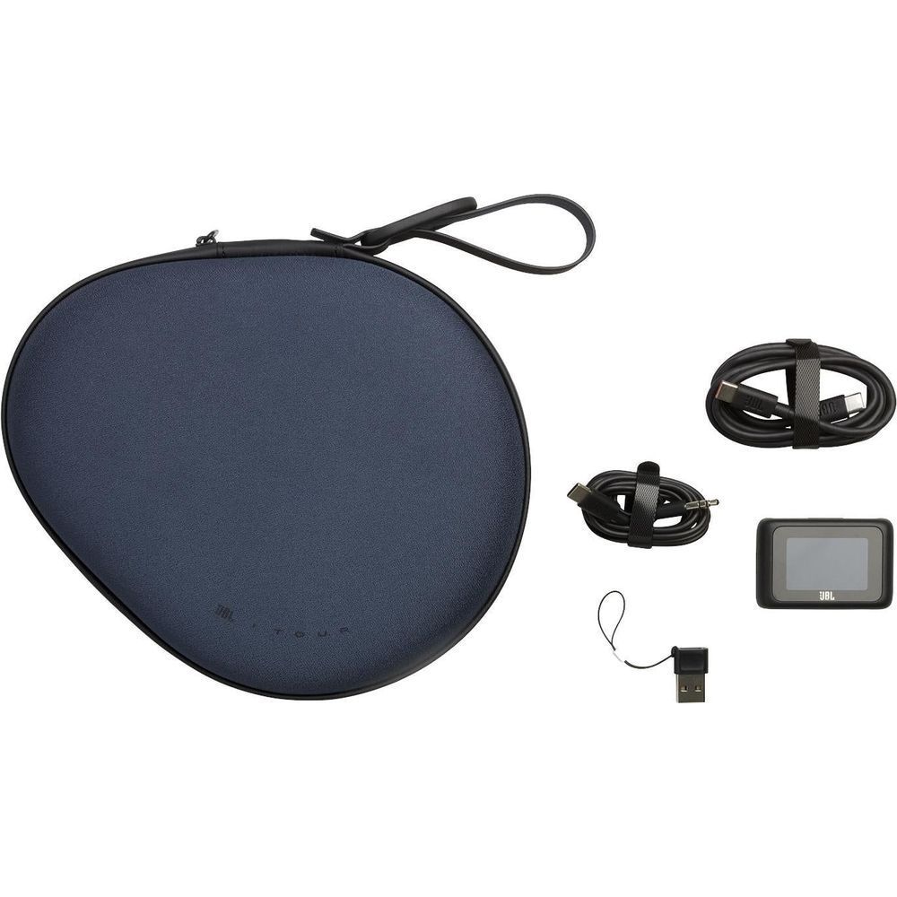 JBL wireless transmitter side view with screen, ports, and top control buttons