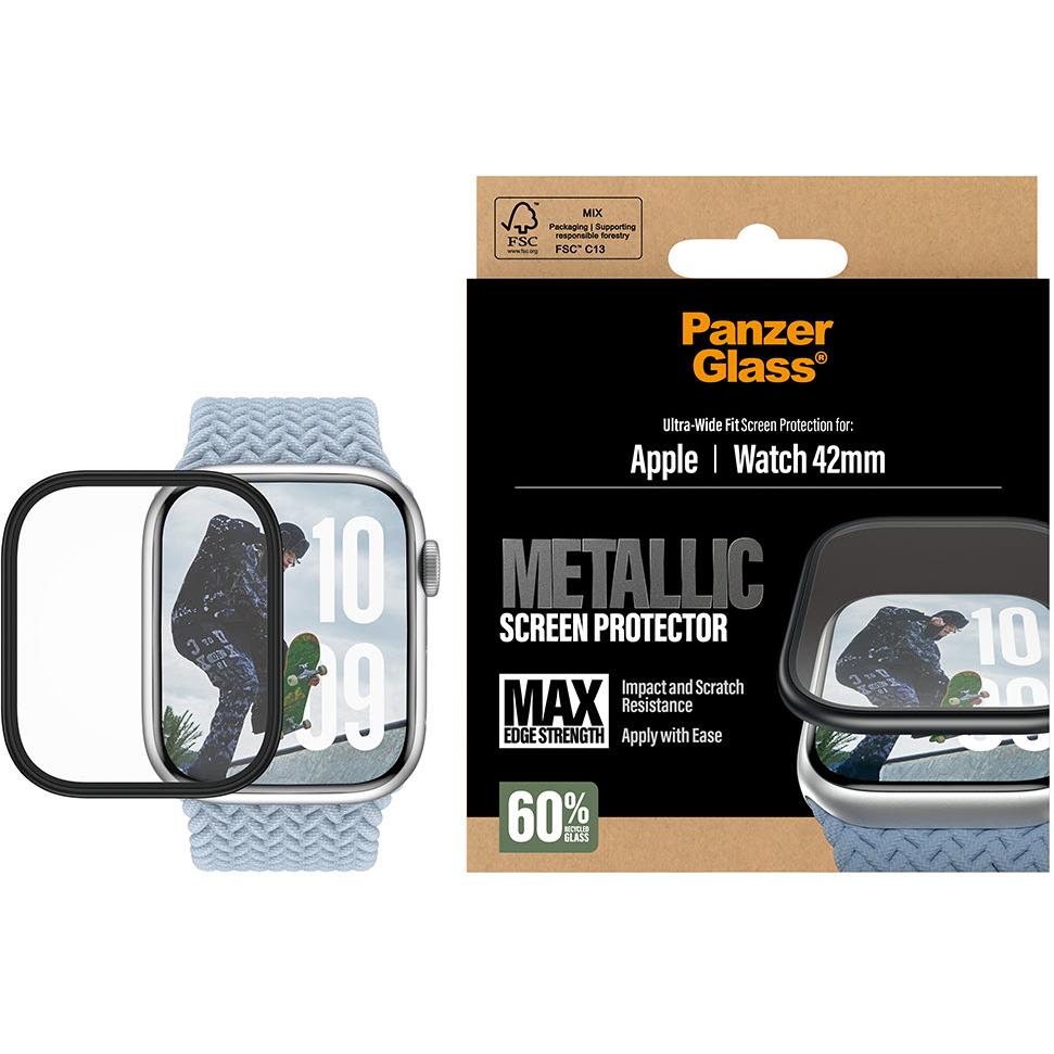 Panzer Metal Frame Screen Protector for Apple Watch 11/10 42mm (Black)