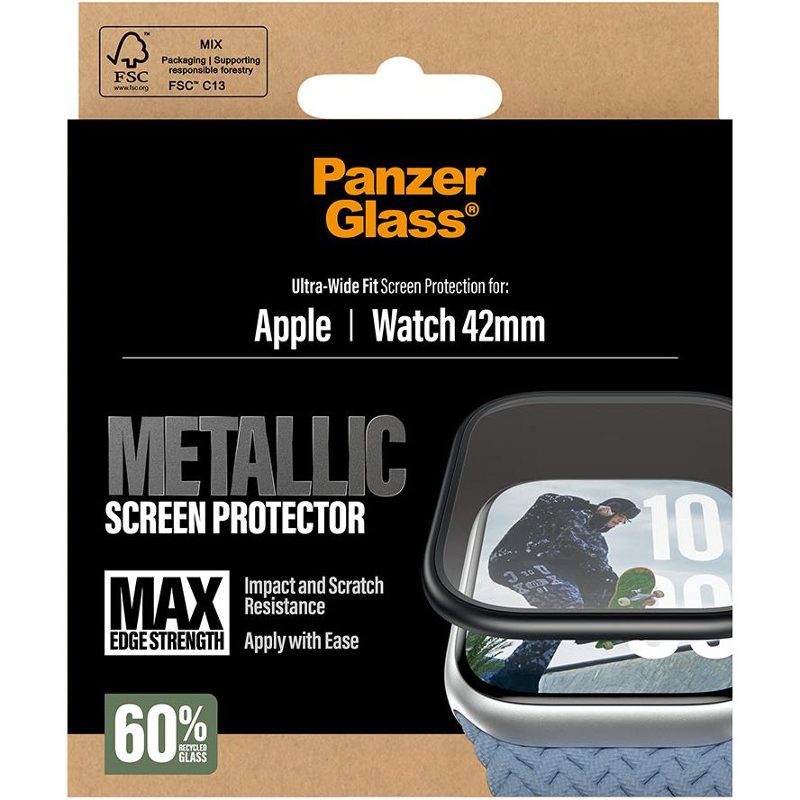 Panzer Metal Frame Screen Protector for Apple Watch 11/10 42mm (Black)
