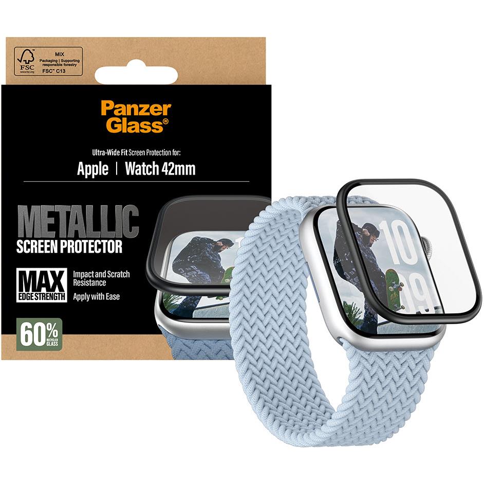 Panzer Metal Frame Screen Protector for Apple Watch 11/10 42mm (Black)