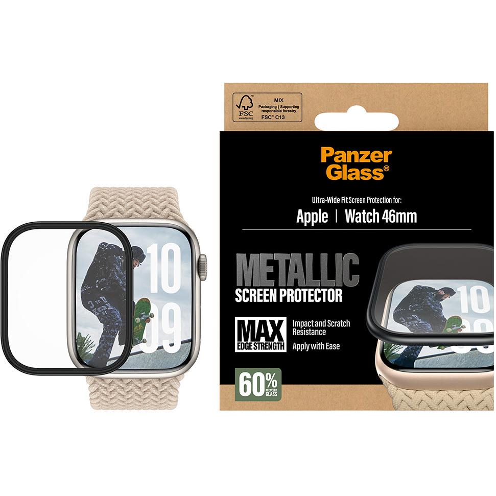 Panzer Metal Frame Screen Protector for Apple Watch 11/10 46mm (Black)