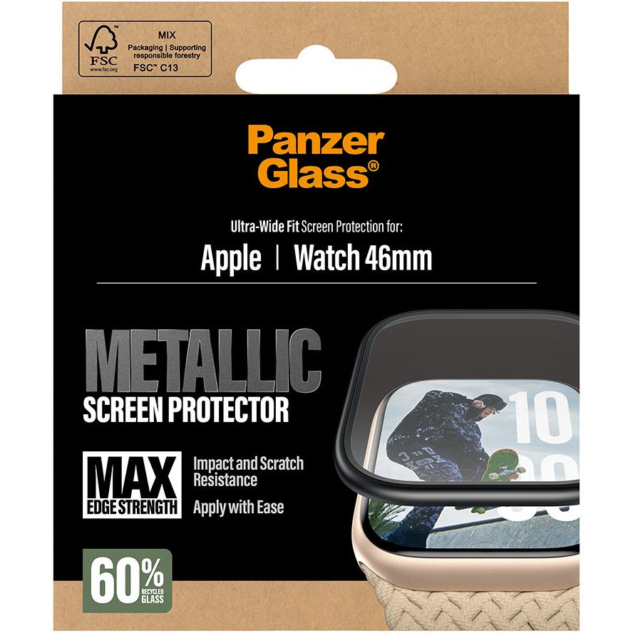 Panzer Metal Frame Screen Protector for Apple Watch 11/10 46mm (Black)