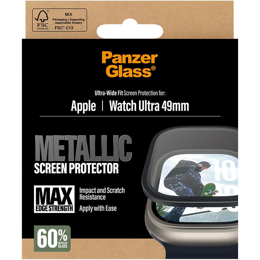 Panzer Metal Frame Screen Protector for Apple Watch Ultra 2/3 49mm (Black)