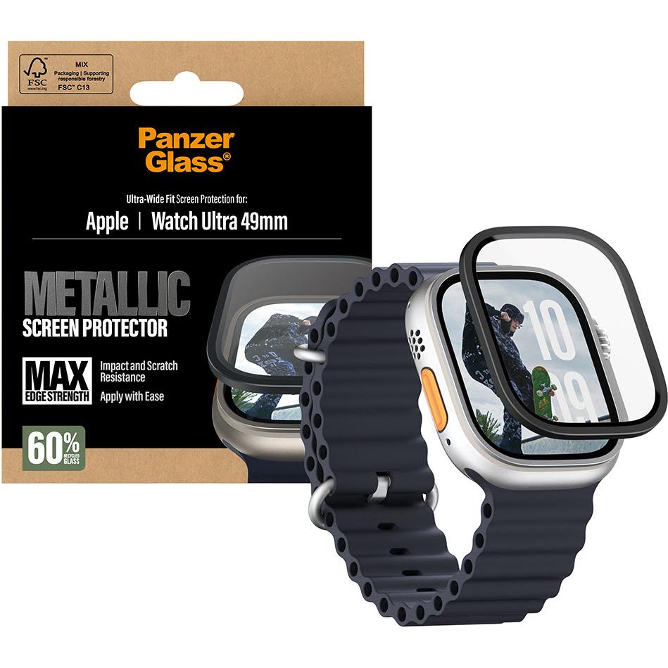 Panzer Metal Frame Screen Protector for Apple Watch Ultra 2/3 49mm (Black)