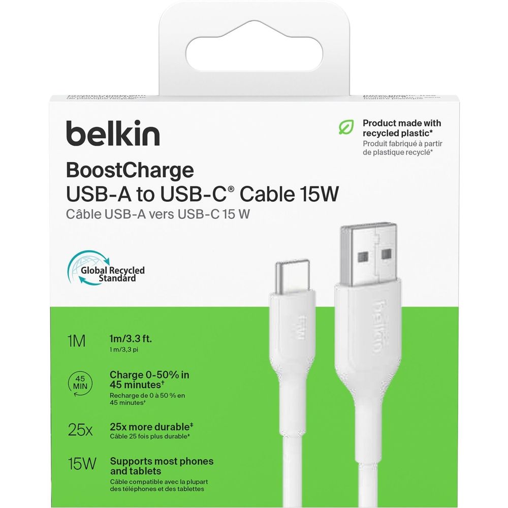 Belkin BoostCharge USB-A to USB-C Cable 15W [1m] (White)