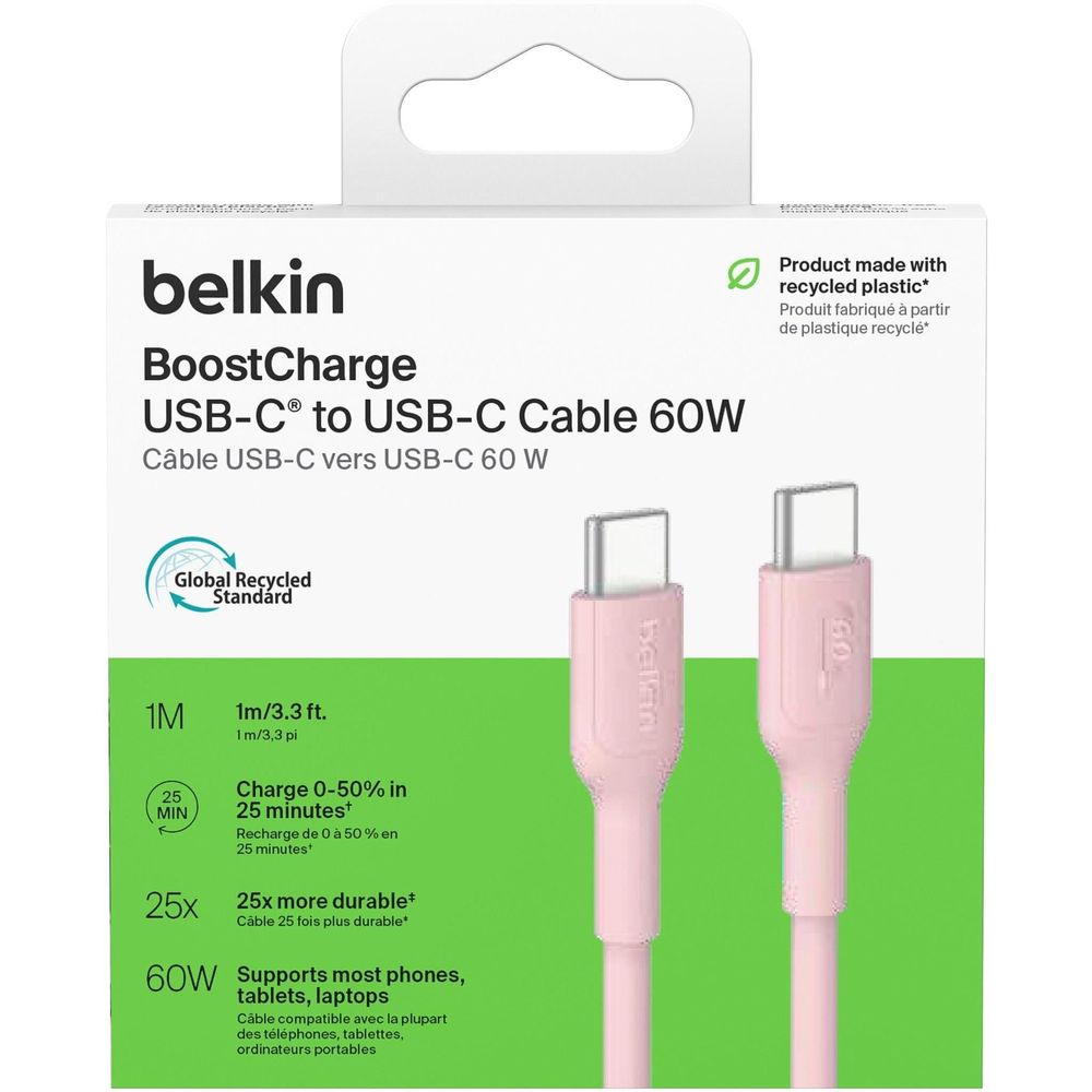 Belkin BoostCharge USB-C 60W 2.0 PCR Cable [1m] (Pink)