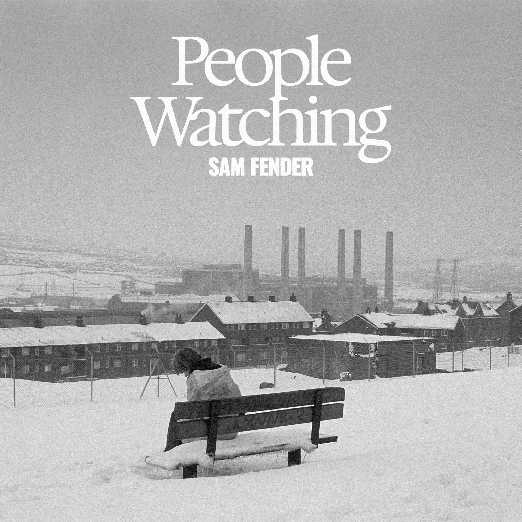 People Watching deluxe edition album cover with snowy bench and city skyline, Sam Fender