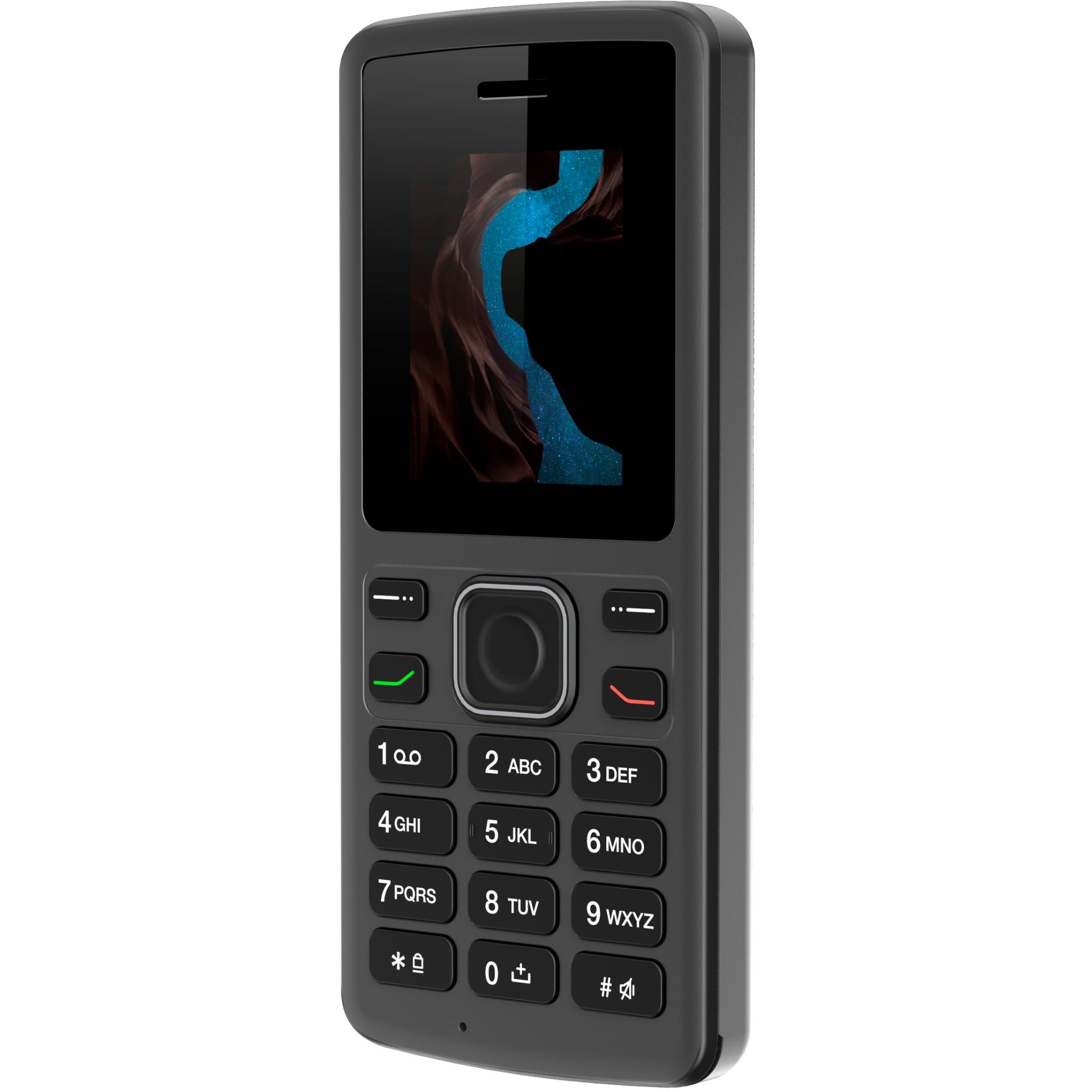 Black feature phone side angle showing keypad and screen