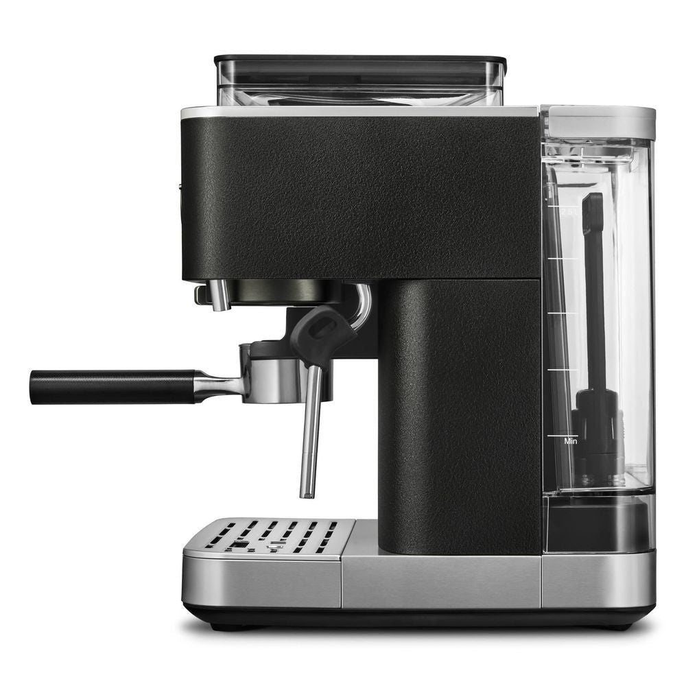 KitchenAid semi-automatic espresso machine with burr grinder, black body and stainless steam wand