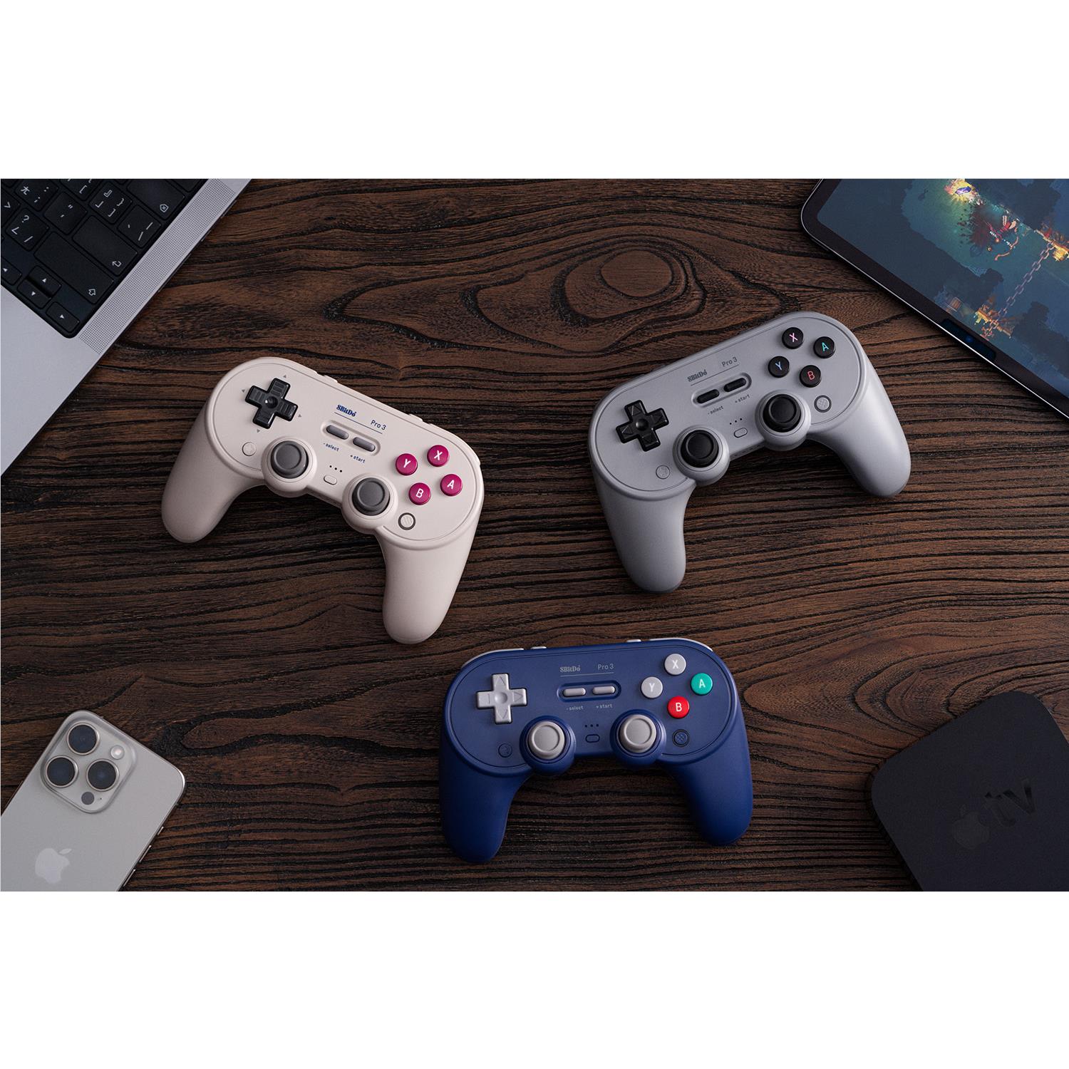 8BitDo Pro 3 Bluetooth gamepad in grey with charging dock, image 10 - Electronic Gaming Accessories at Tech Supply Shed NZ