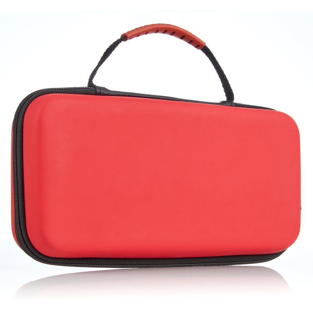 Plain red hard carry case with black zipper and top handle