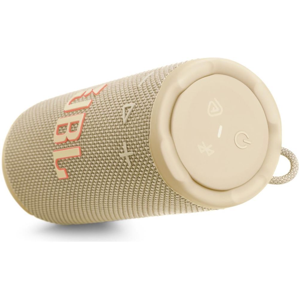 Yellow JBL Grip compact speaker angled view with JBL logo and strap loop.