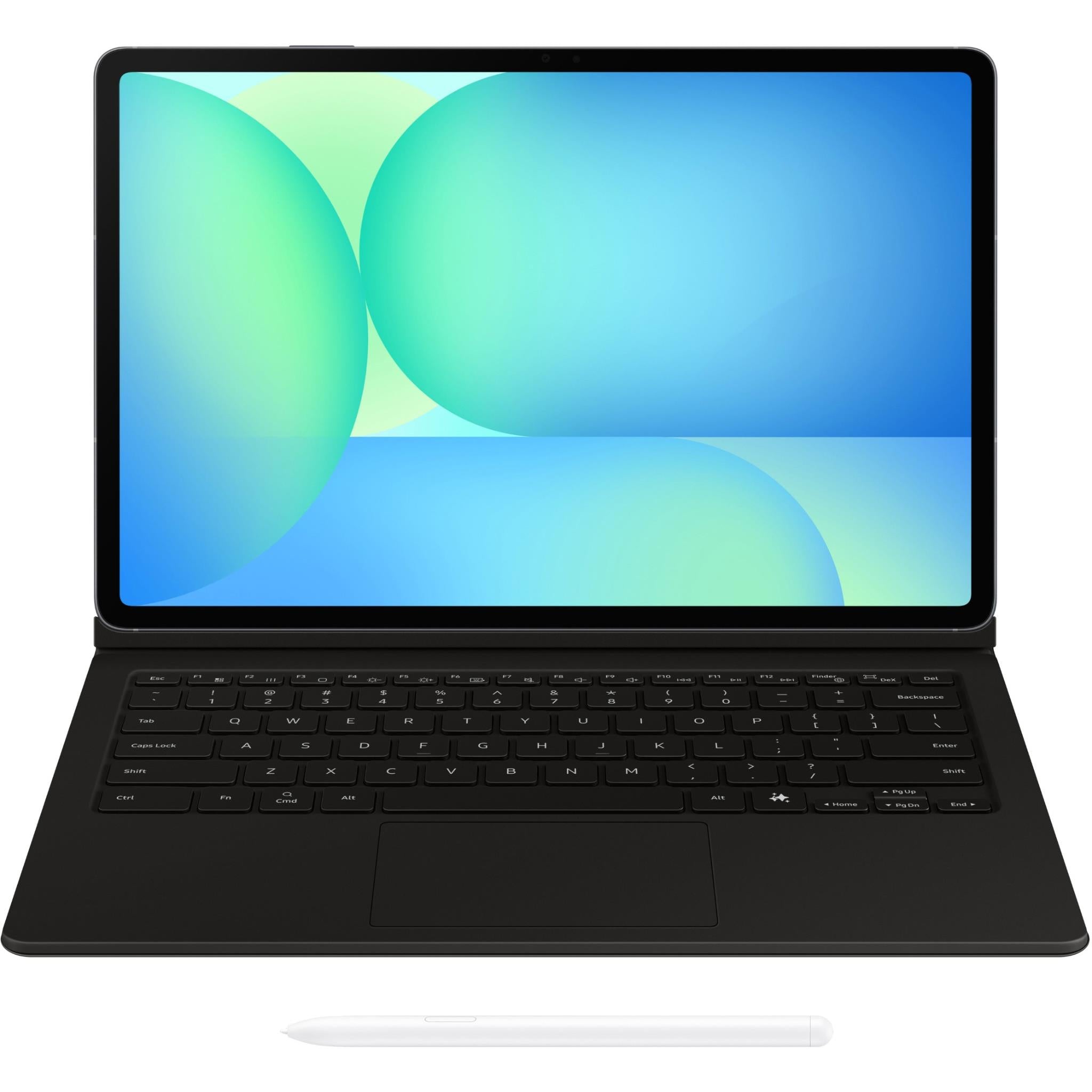 Black keyboard book cover case showing laptop-style keyboard and touchpad