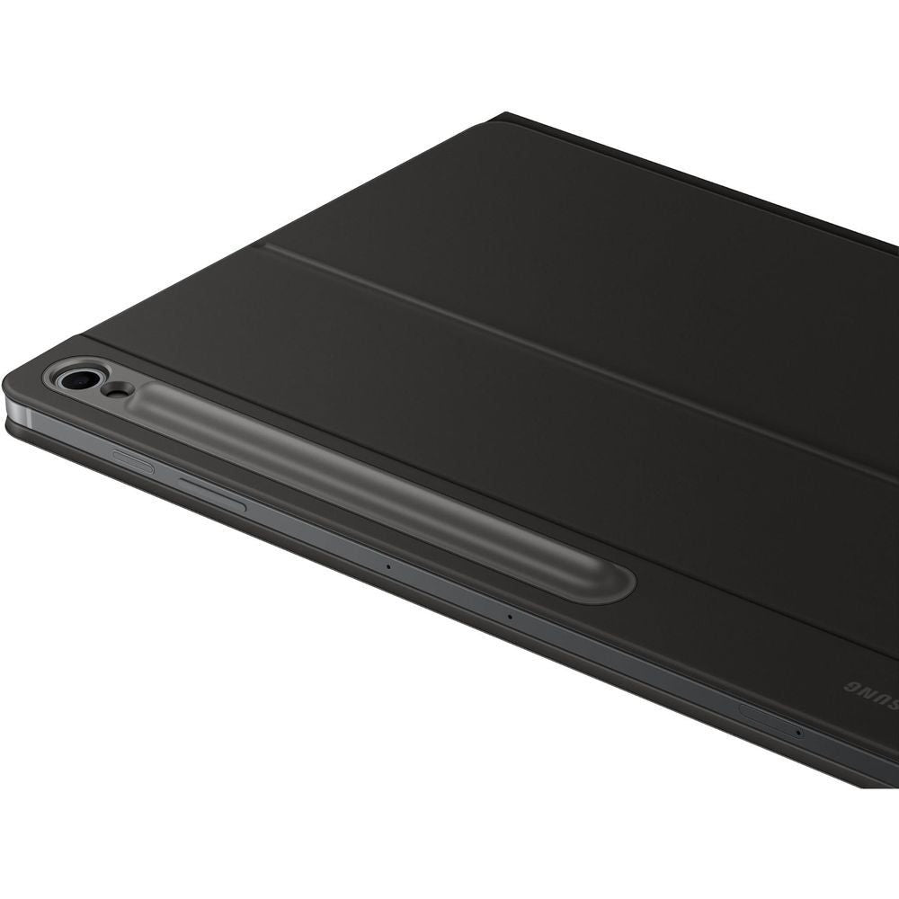 Black rear of tablet cover case with camera and edge profile