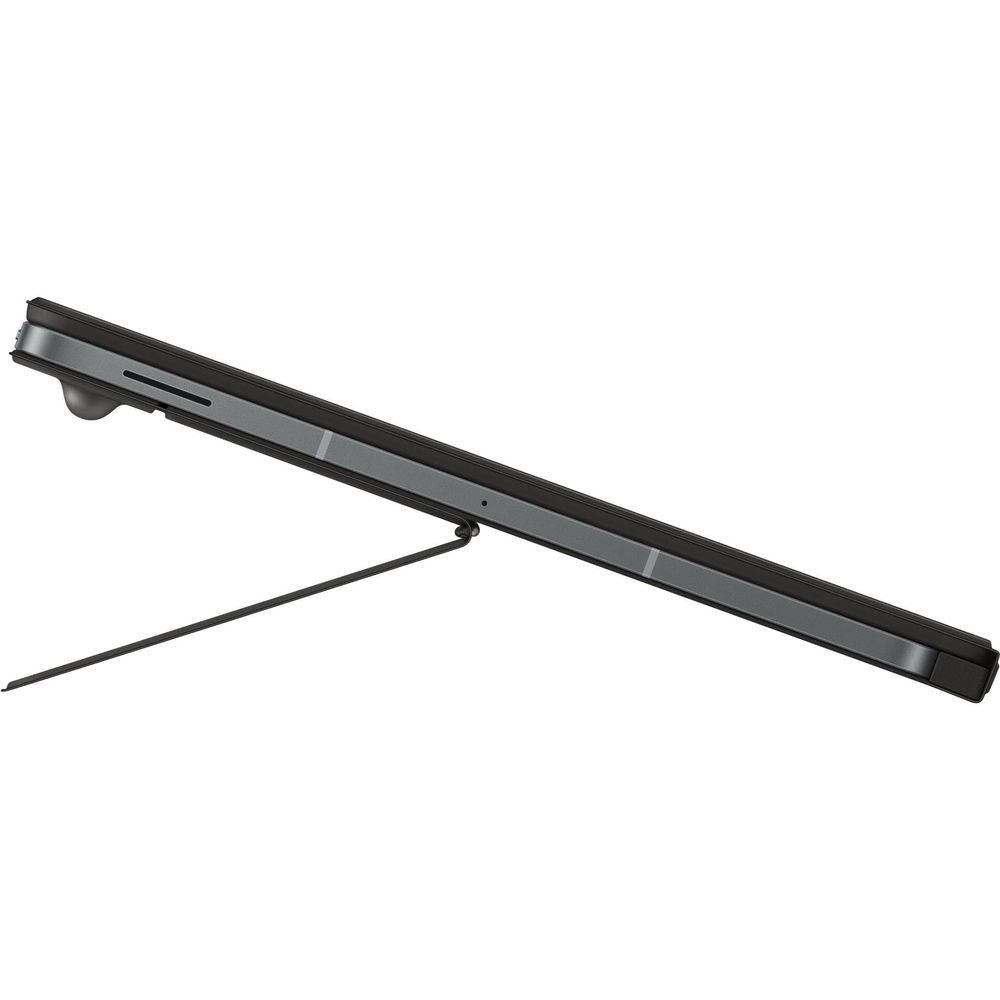 Black keyboard cover case side view with hinge and stand support