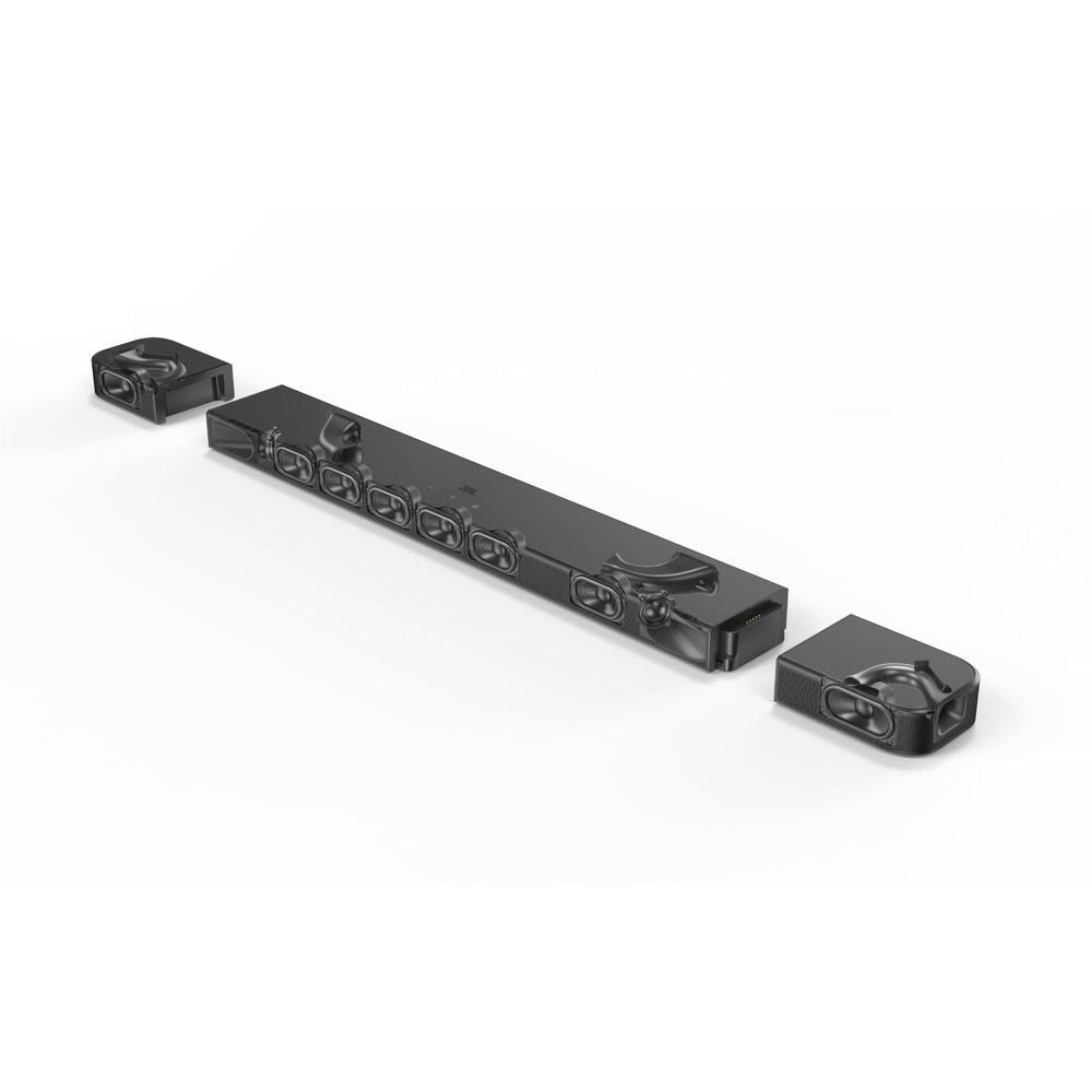 JBL soundbar chassis with visible speaker drivers and detachable speakers
