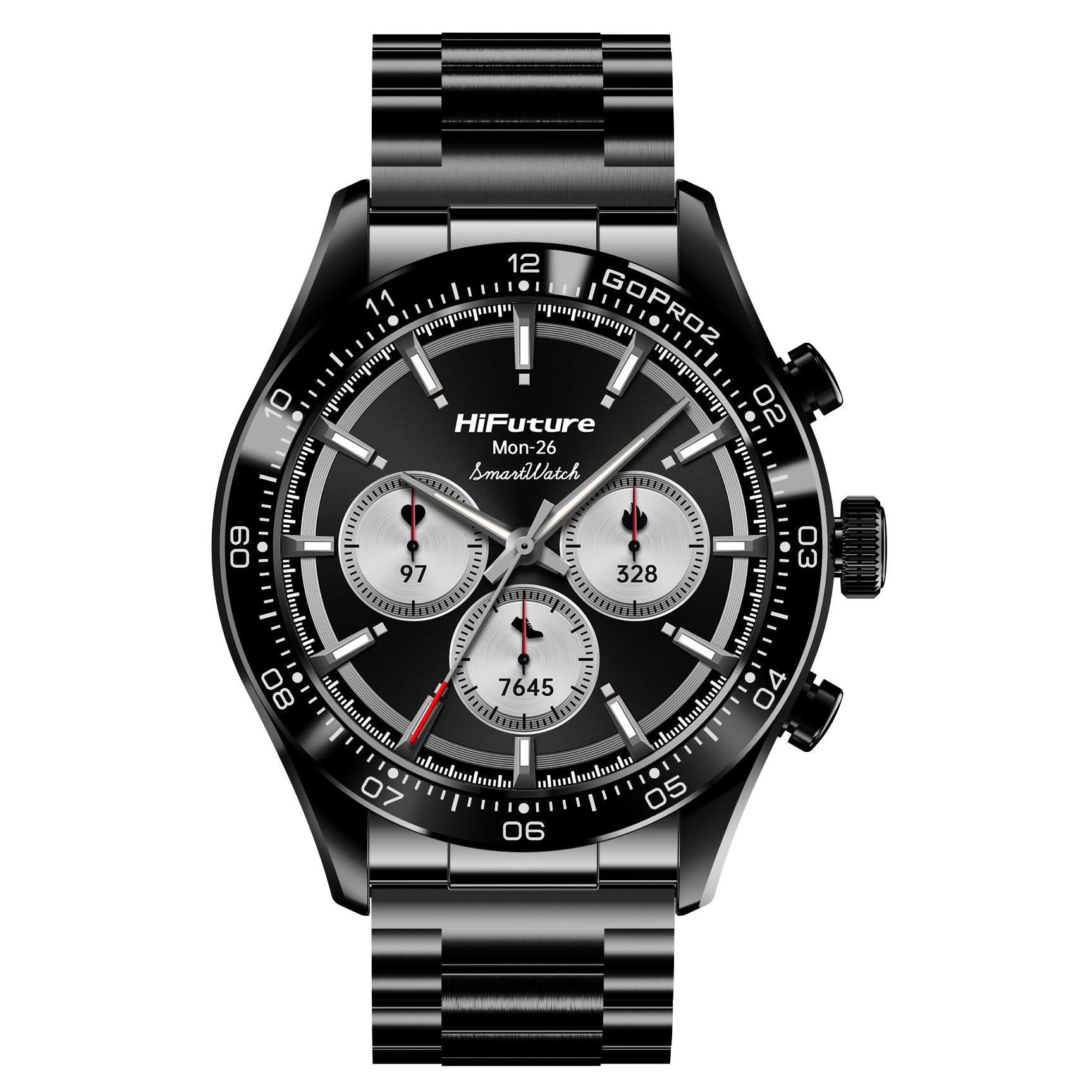 HiFuture Go Pro2 stainless steel AMOLED smart watch in black, image 2 - Smart Watches at Tech Supply Shed NZ