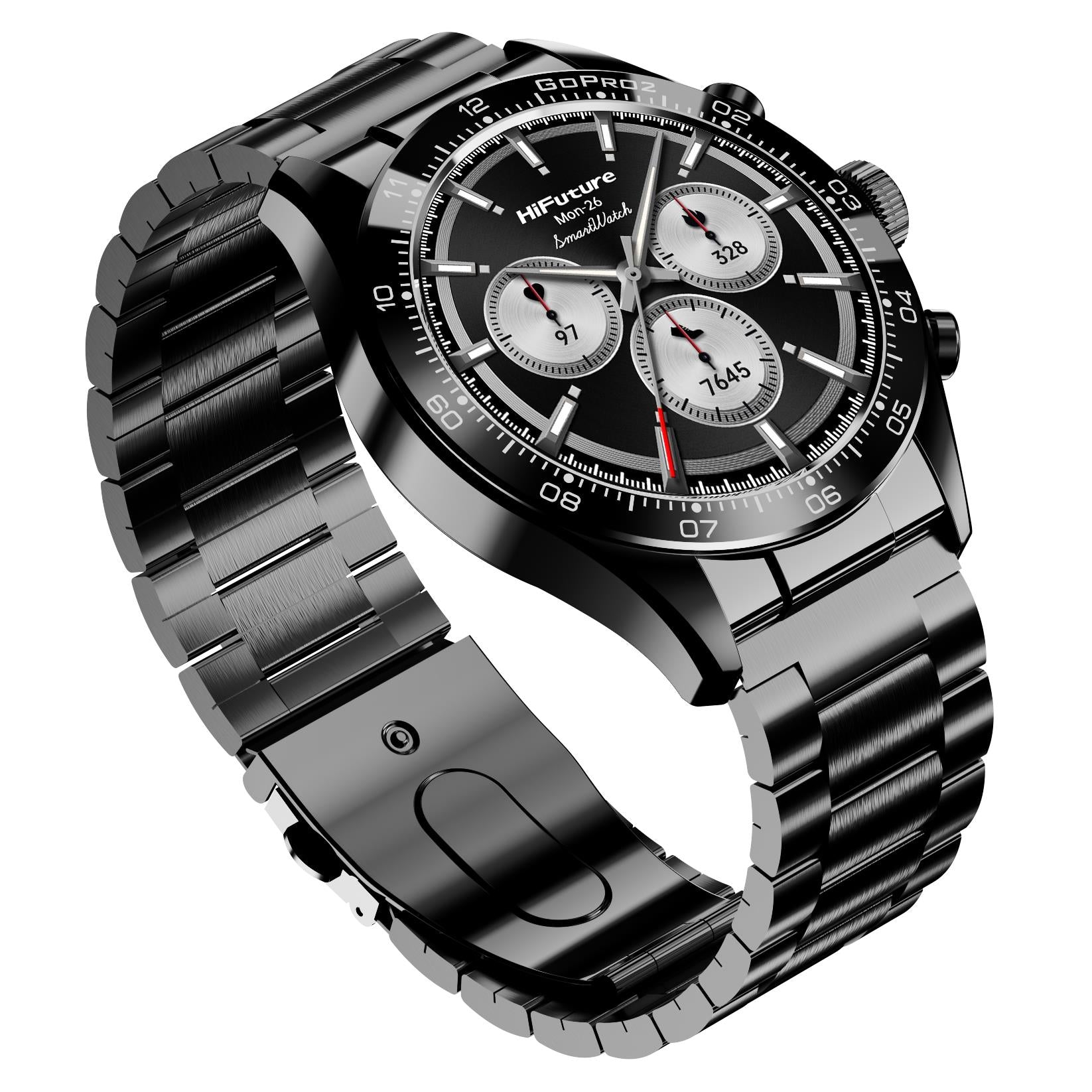 HiFuture Go Pro2 stainless steel AMOLED smart watch in black, image 3 - Smart Watches at Tech Supply Shed NZ