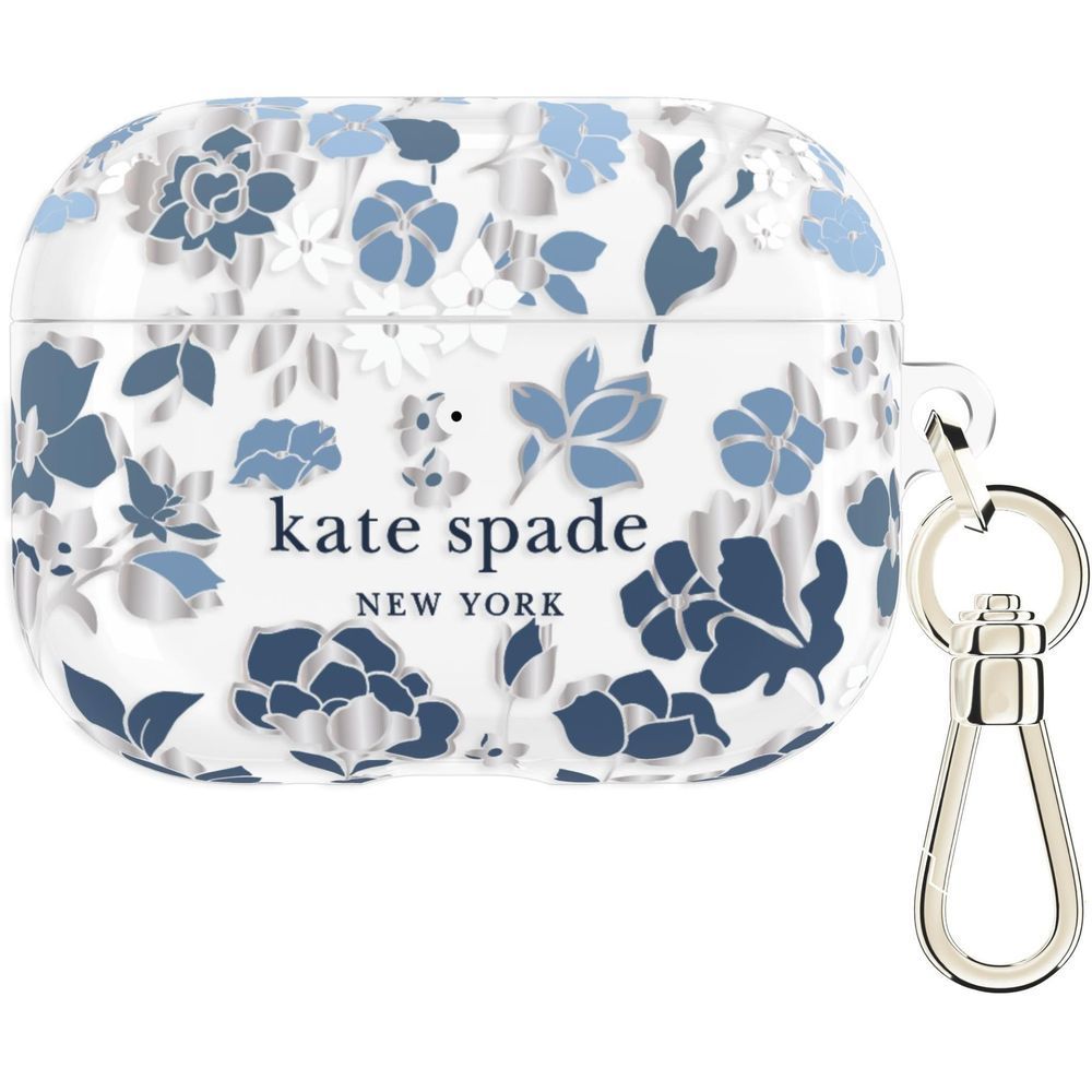 Protective AirPods Pro case in blue flower print with kate spade logo