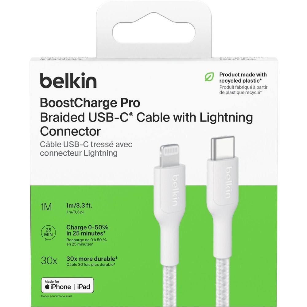 Belkin BoostCharge Braided USB-C to Lightning Cable [1m] (White)