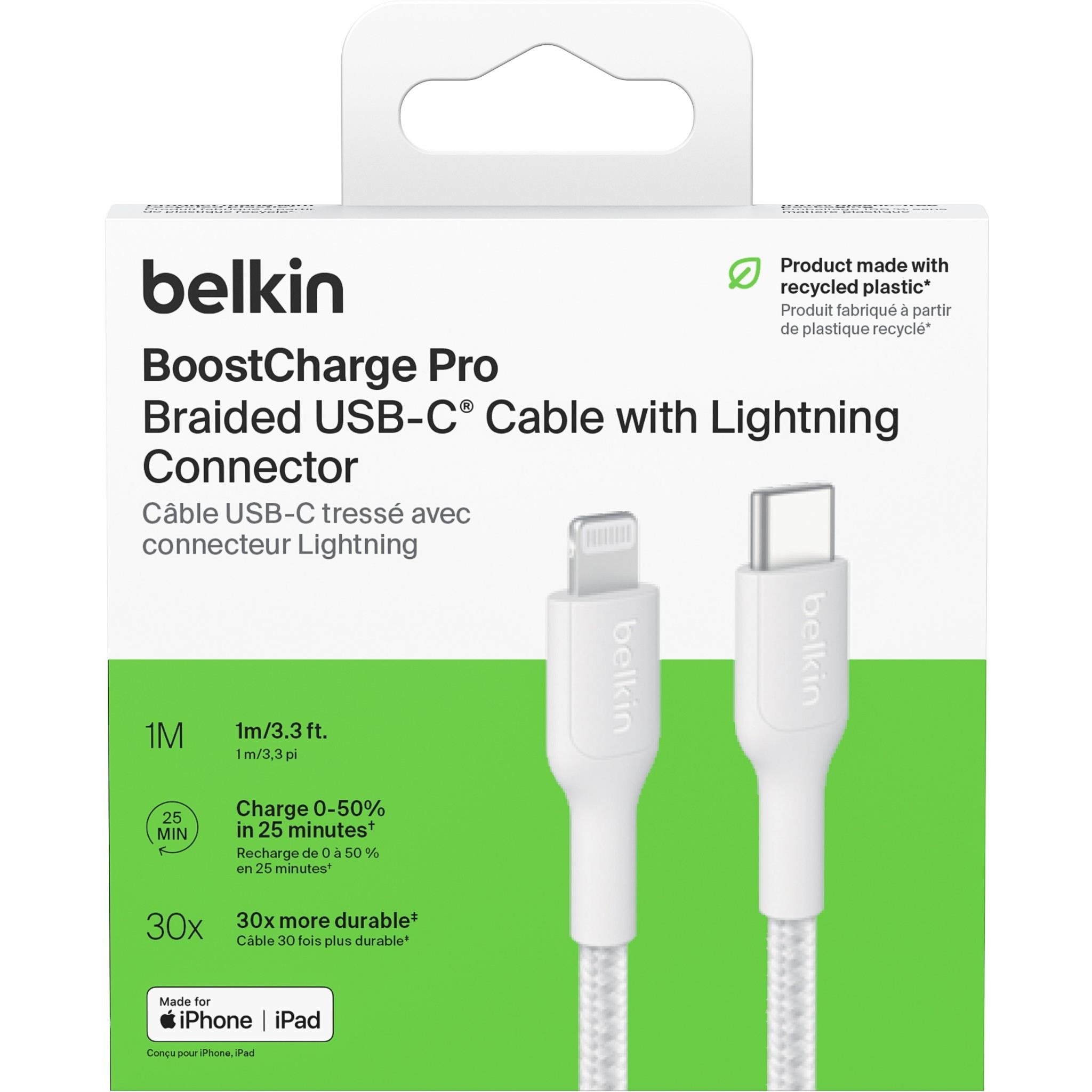 Belkin BoostCharge Braided USB-C to Lightning Cable [1m] (White)