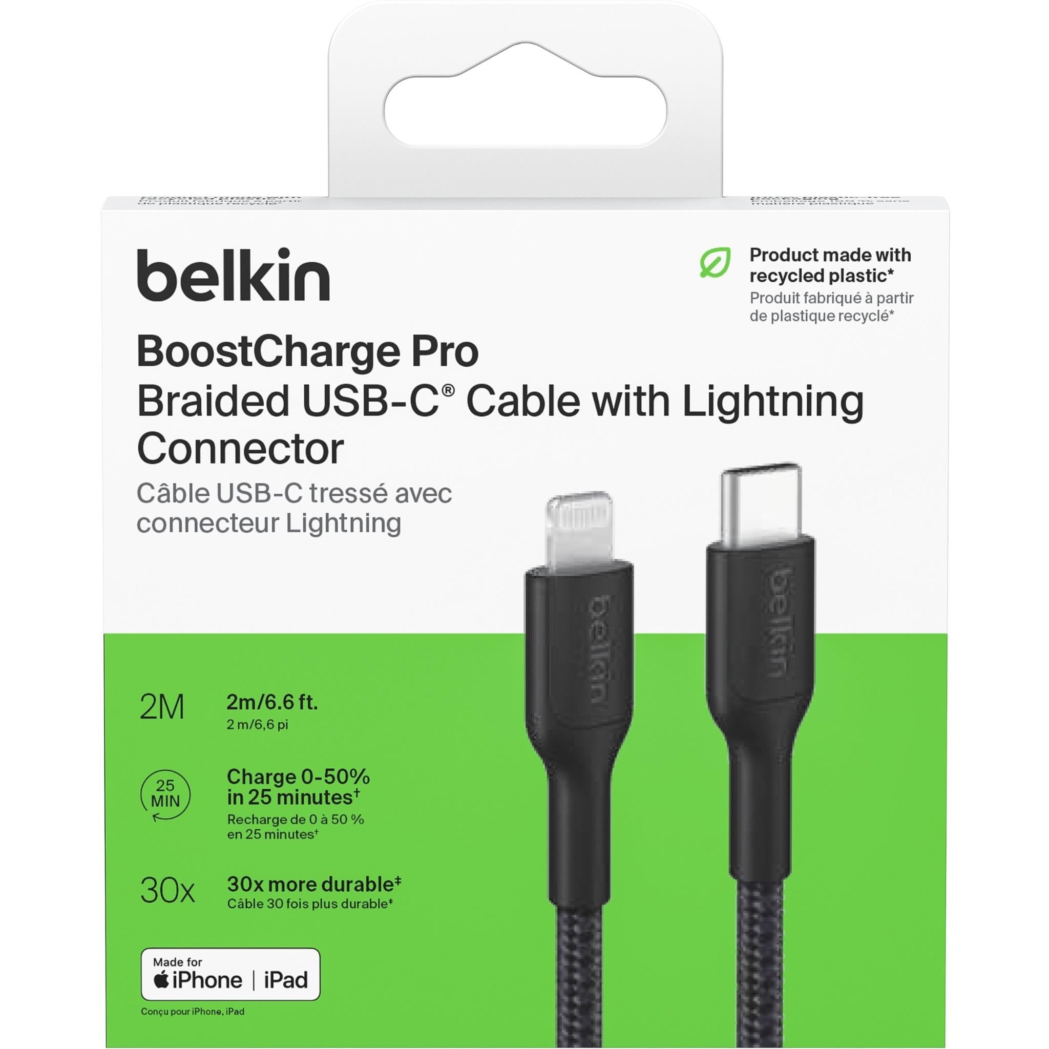 Belkin BoostCharge Braided USB-C to Lightning Cable [2m] (Black)