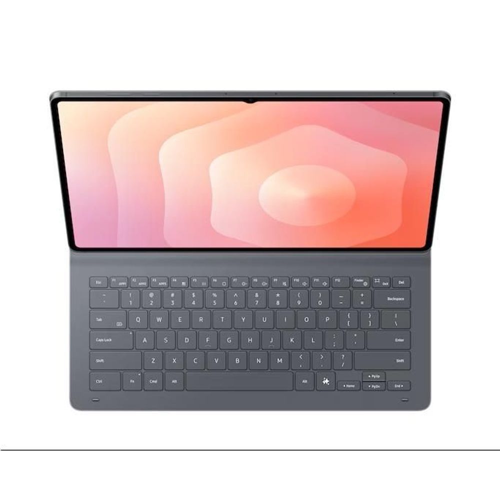 Black keyboard book cover, front view with touchpad and function keys