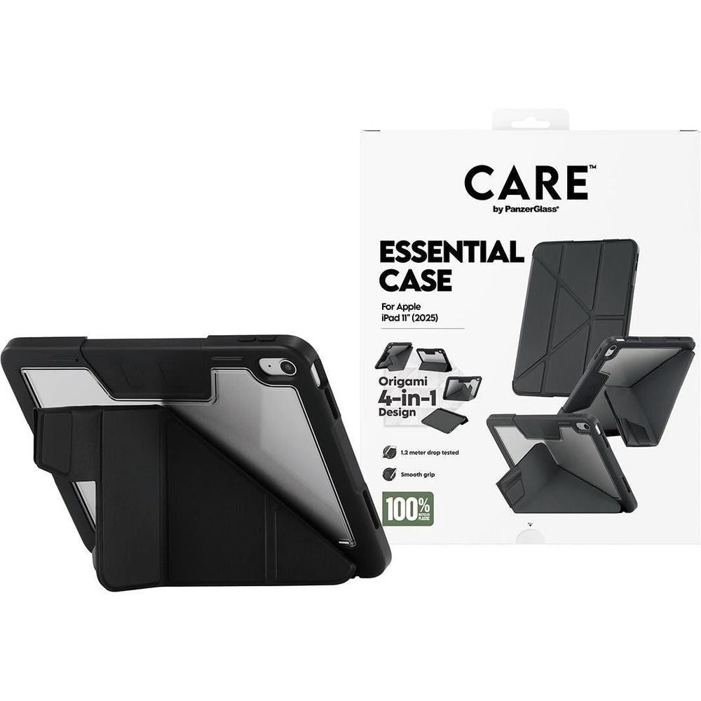 Black folio case with origami stand, 4-in-1 design for iPad