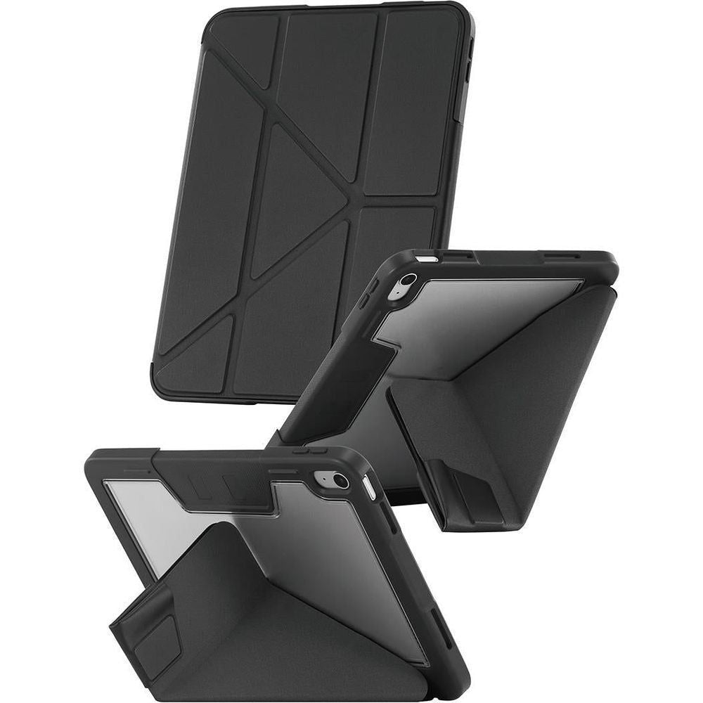Black origami folio case with triangular stand for iPad, front view