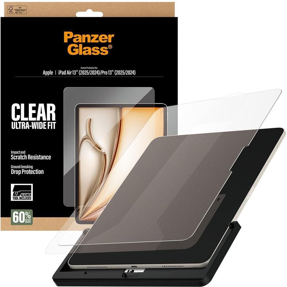 Clear ultra-wide fit screen protector installed on iPad Pro 13-inch, front view