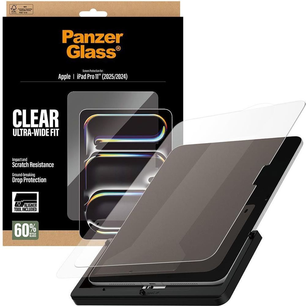 Clear ultra-wide fit screen protector for iPad Pro 11-inch, applied on tablet display