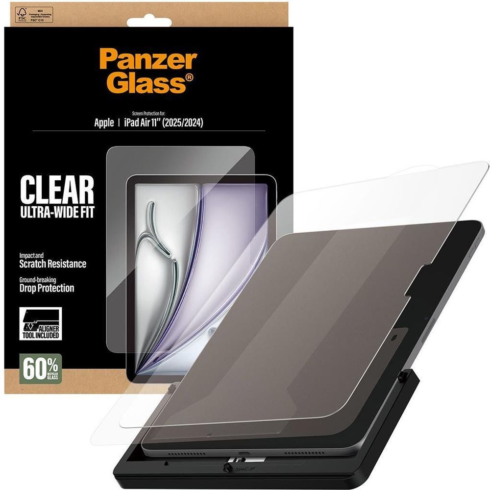 Clear screen protector for iPad Air 11-inch tablet, PanzerGlass Ultra-WideFit on device
