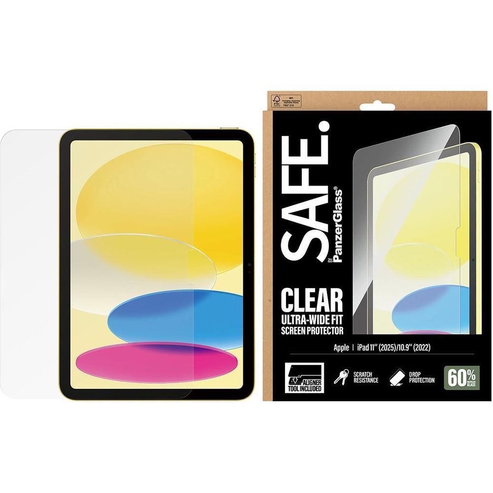 Clear ultra-wide iPad screen protector with backing film, retail box included