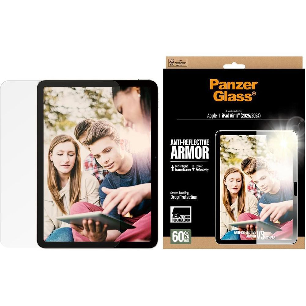 Anti-reflective screen protector kit with iPad Air 11in glass panel and box