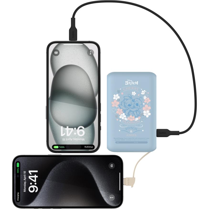 Belkin BoostCharge Power Bank with Integrated Cable [10K] (Stitch)